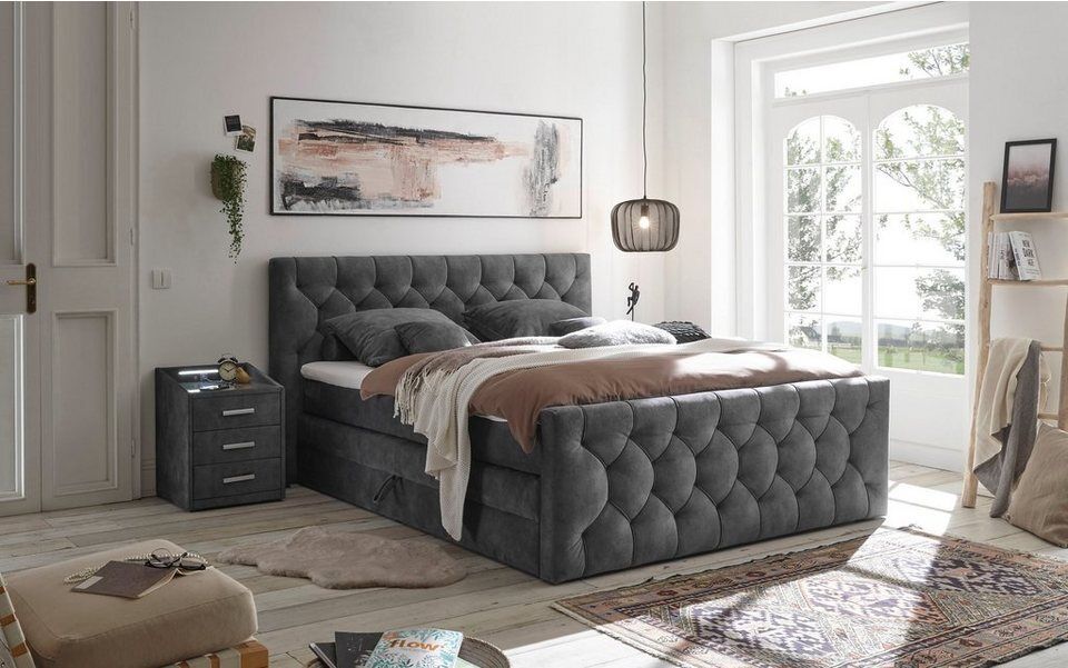 ED EXCITING DESIGN Boxspringbett "Cashfield", inkl. zwei Bettkästen & Topper, er
