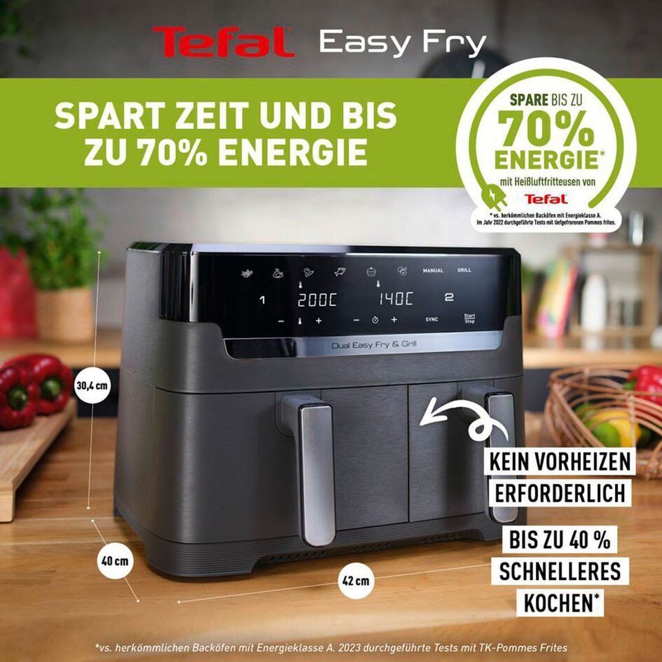 Tefal Heißluftfritteuse Dual Easy Fry & Grill EY905B, knusprig und gesund kochen