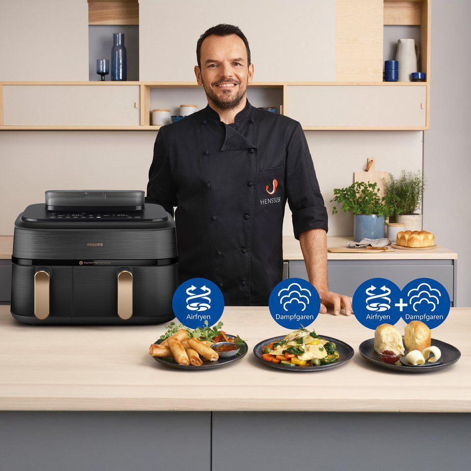 Philips Heißluftfritteuse NA552/00 Steam Airfryer 5000 Series Dual Basket 9L Kap