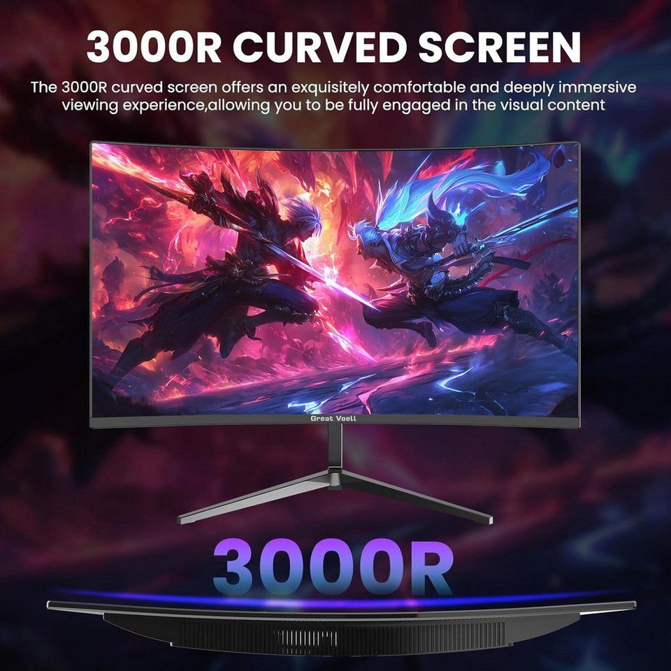 Great Voell Q240B13 Curved-LED-Monitor, 100 Hz, FHD, 1920x1080, Home Office Gami
