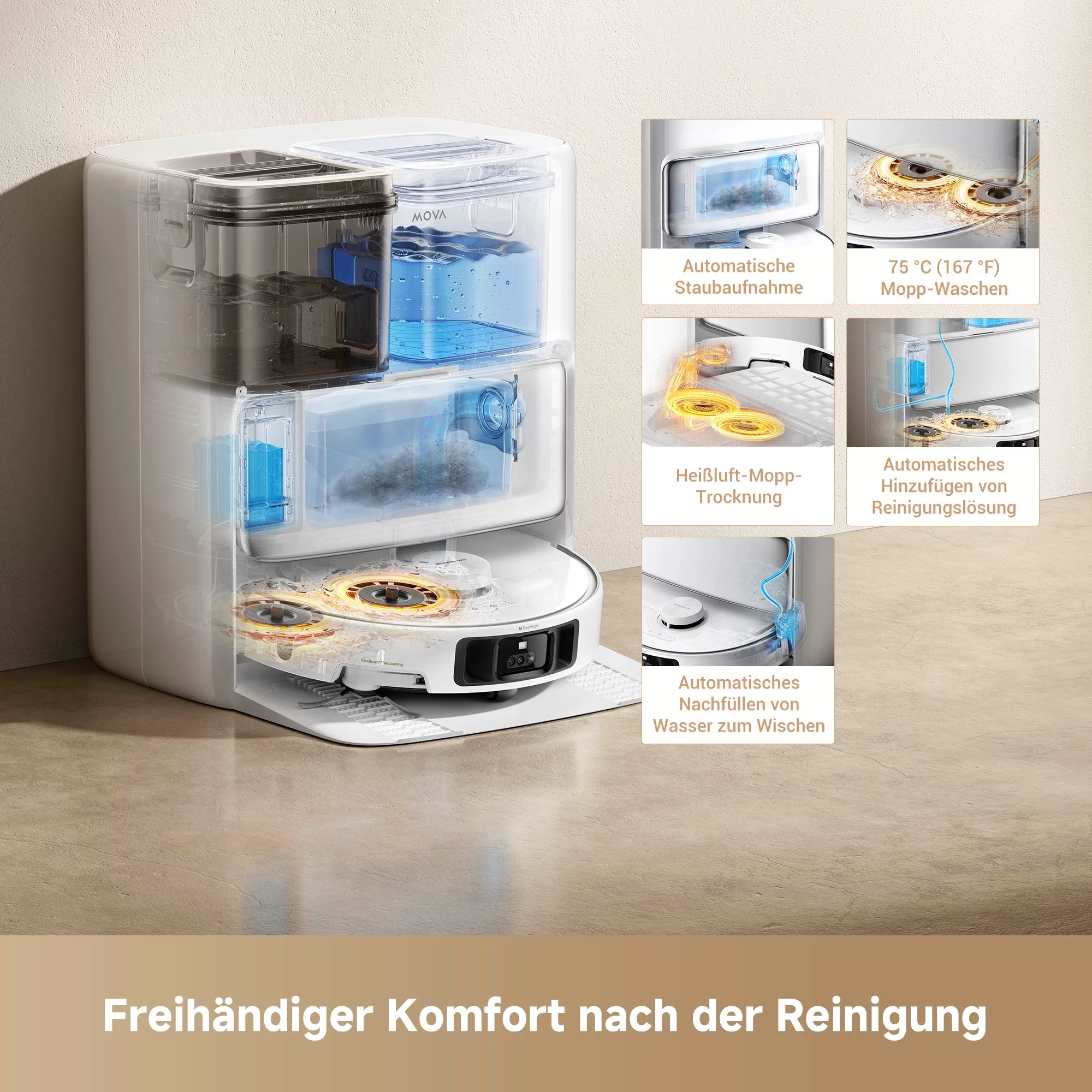 Dreame Saugroboter Mova P50 Pro Ultra mit Wischfunktion, 700 W, 19000Pa Saugkraft
