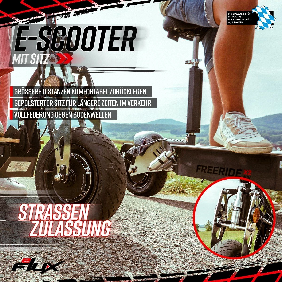 eFlux E-Scooter Freeride X2 Elektro Roller mit Straßenzulassung klappbar, 2500,00 W, 45,00 km/h