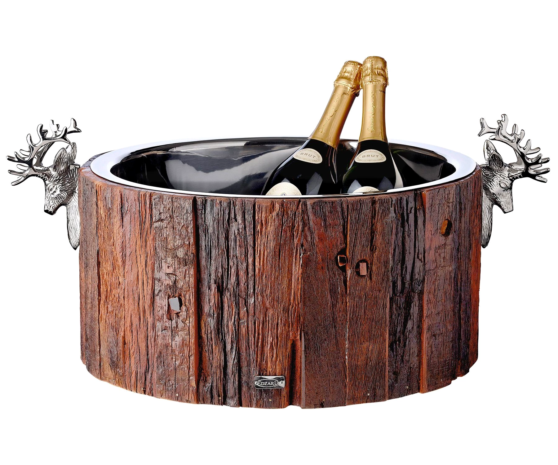 EDZARD Eiseimer Kennigton, Hirschkopf-Griffe, recyceltes Teakholz, Edelstahl, Ø 47 cm