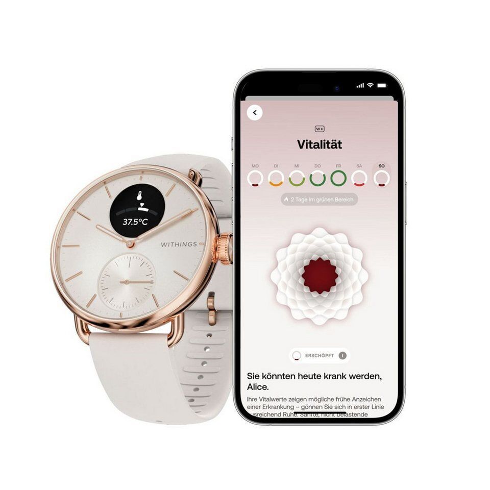 Withings ScanWatch 2, Akku bis 35 Tage, appfähige Smartwatch Set, 38 mm, inkl. M