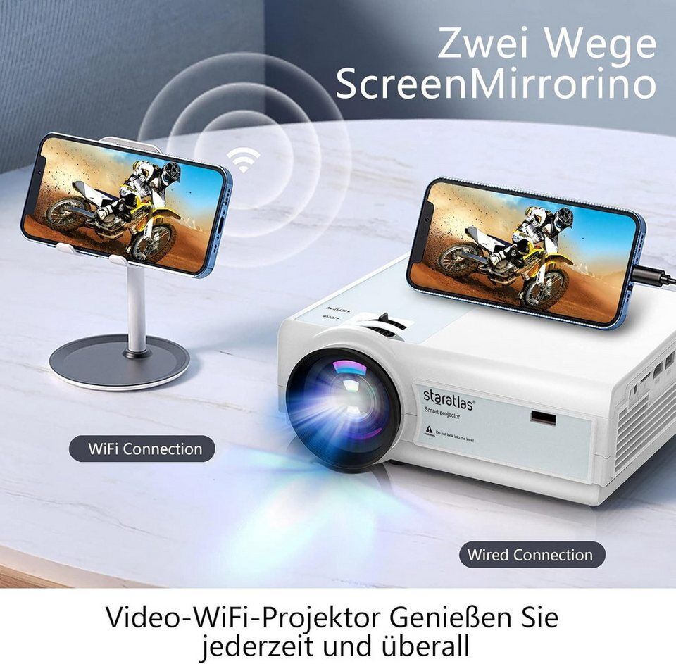 Vivitar Mini-Projektor Full HD 1080P, 12.000 Lumen, 300-Zoll-Projektor LED-Beame
