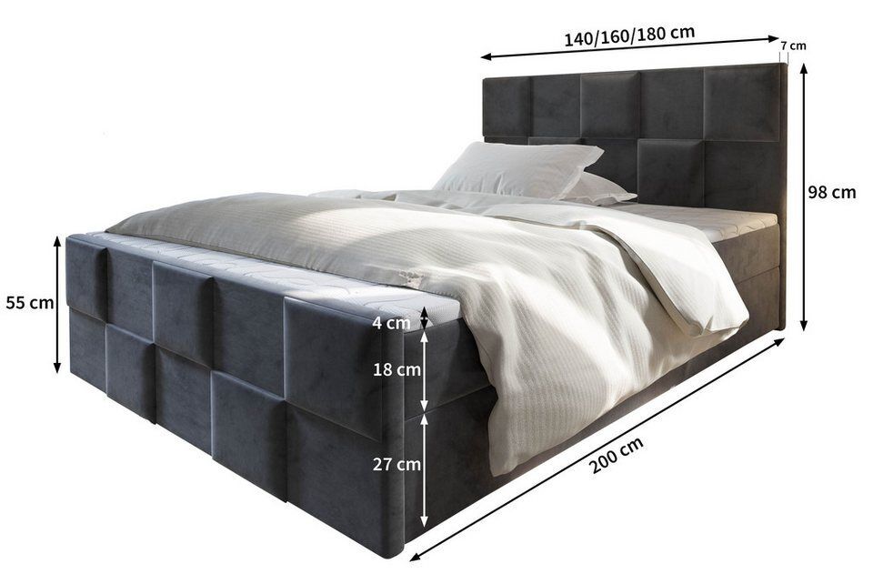 Masseno Boxbett MONA 140x200 cm mit Bonell Matratze und Topper