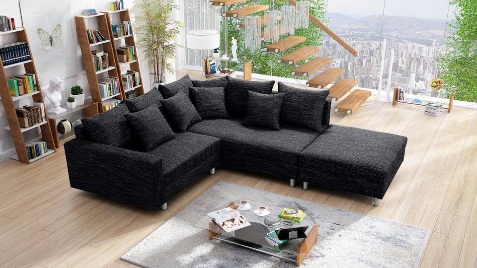 Küchen-Preisbombe Sofa Wohnlandschaft Couch Ecksofa Eckcouch Gewebestoff schwarz