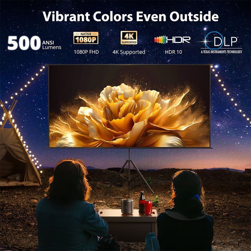 ETOE Dolphin 500 ANSI-Lumen, 1080P, Autofokus & Keystone Beamer (1000:1, 4K UHD