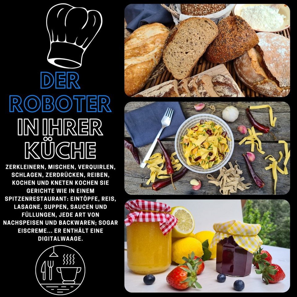 Best Direct® Küchenmaschine mit Kochfunktion, 1000 W, 3,00 l Schüssel, mit Dampf