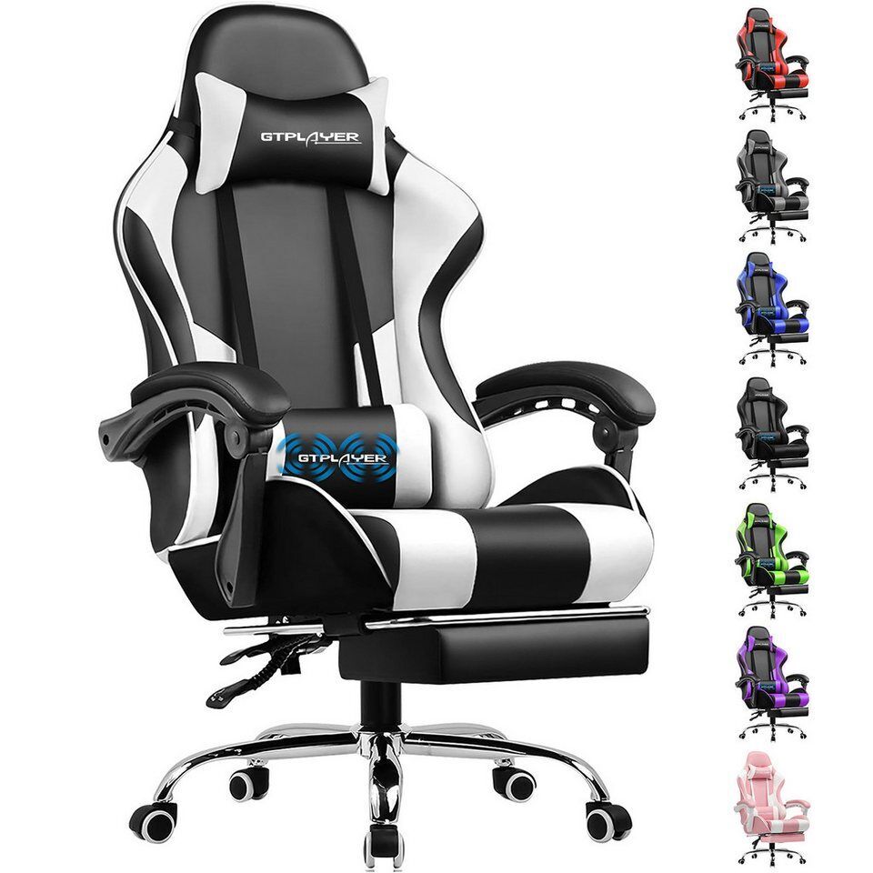 GTPLAYER Gaming-Stuhl Bürostuhl mit Massagefunktion, Fußstütze, Kopfstütze (Pack