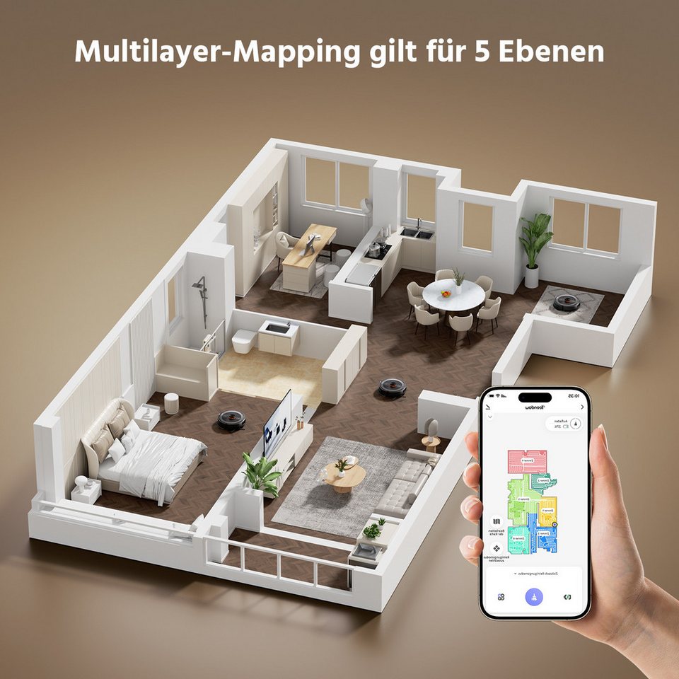 Teendow Saugroboter Saugroboter LiDAR Staubsauger Roboter,5500Pa, 120Min 500W, 5