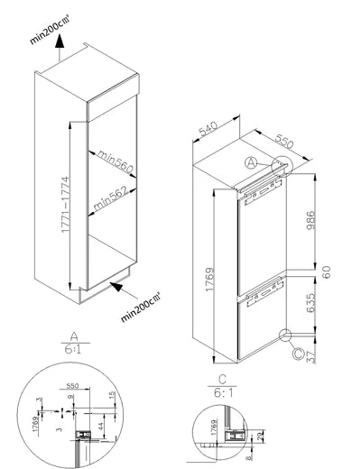 Amica Einbaukühlgefrierkombination EKGCX 387 912, 176,9 cm hoch, 56 cm breit, Inverter Kompressor