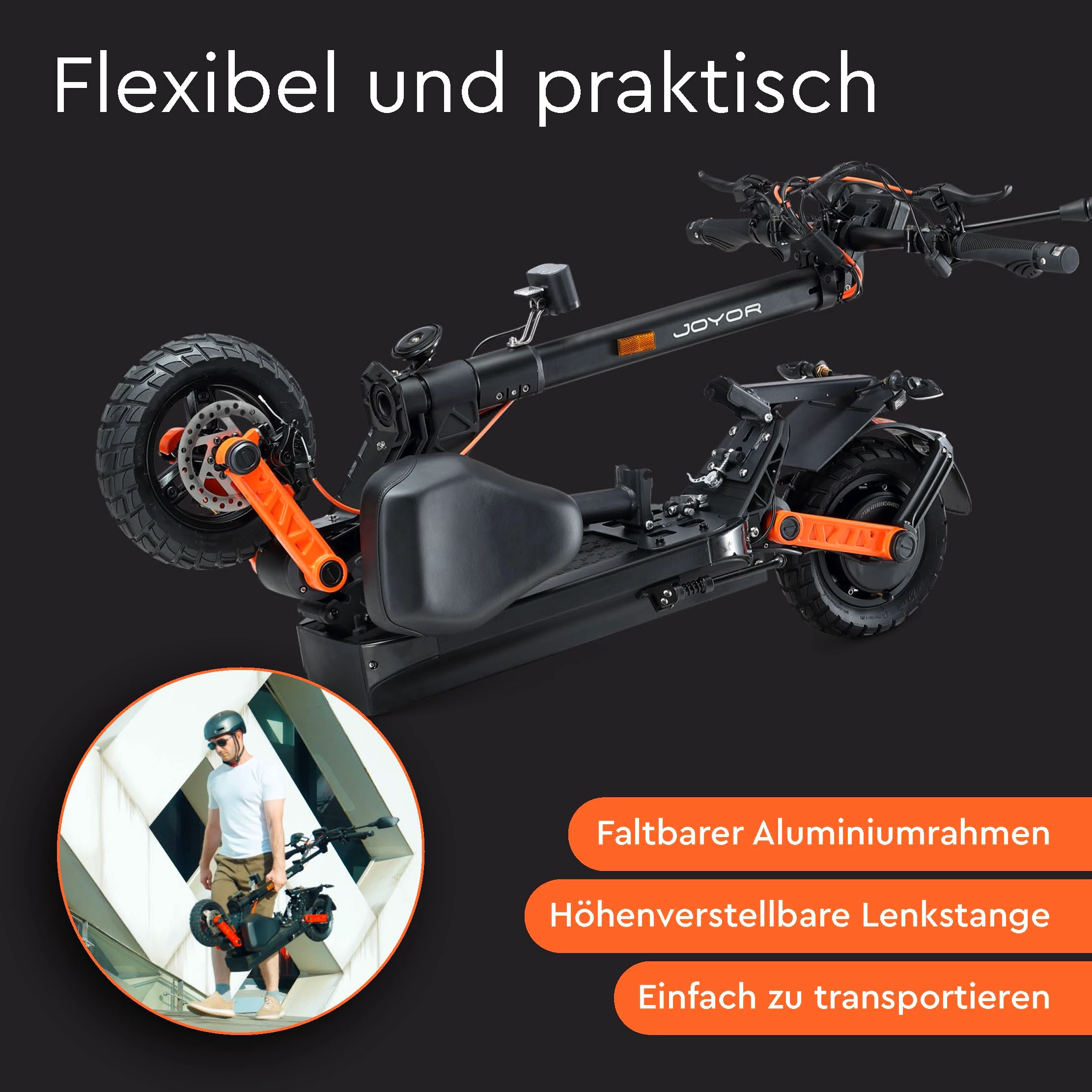 JOYOR E-Mofaroller S8E Elektroroller mit Straßenzulassung Sitz 45 km/h klappbar offroad, 45 km/h