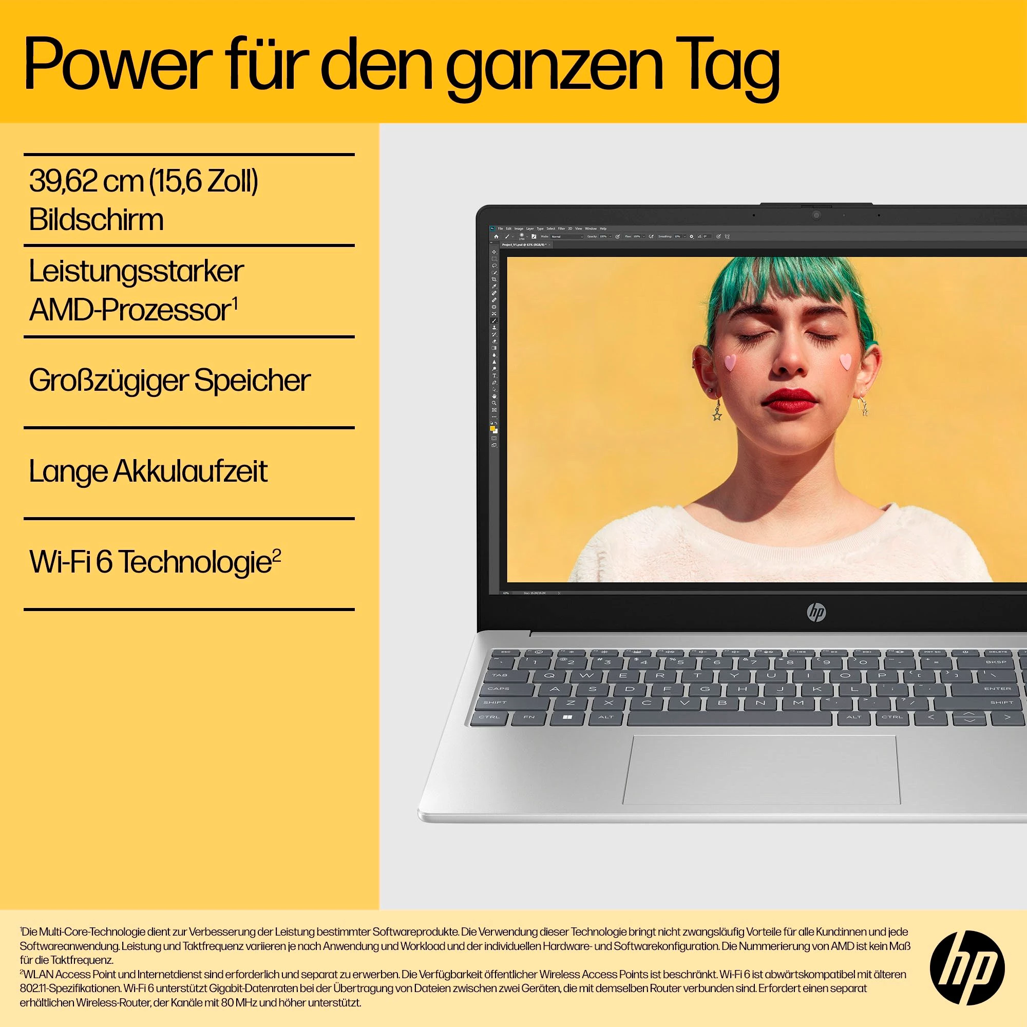 HP 15-fc0230ng Notebook (39,6 cm/15,6 Zoll, AMD Ryzen 3 7320U, Radeon Graphics, 512 GB SSD)