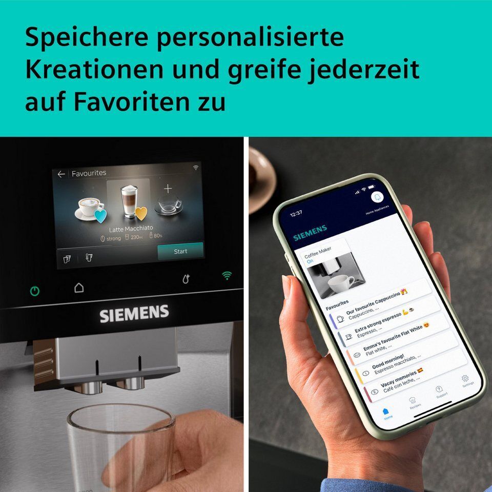 SIEMENS Kaffeevollautomat TQ727D03, farbiges Full-Touch-Display, Doppeltassenfun