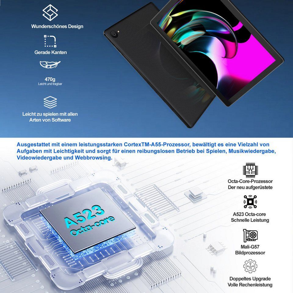 BUFO 10 Zoll 3 GB RAM 64 GB ROM 1280x800 HD IPS 5000mAh WiFi 6 Android 14 Tablet