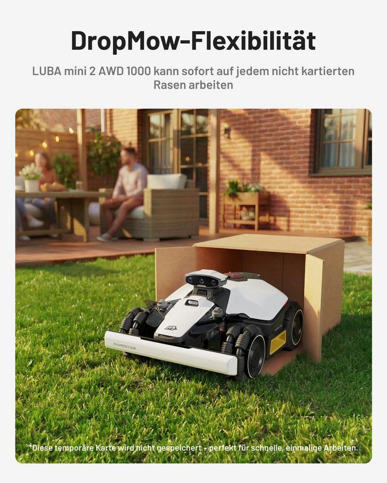Mammotion Rasenmähroboter LUBA Mini 2 AWD 1000 Mähroboter ohne Begrenzungskabel,