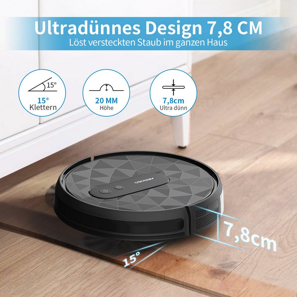 AIRROBO Saugroboter P20, 2800 Pa starke Saugkraft, 4 Reinigungsmodi,120 min Lauf