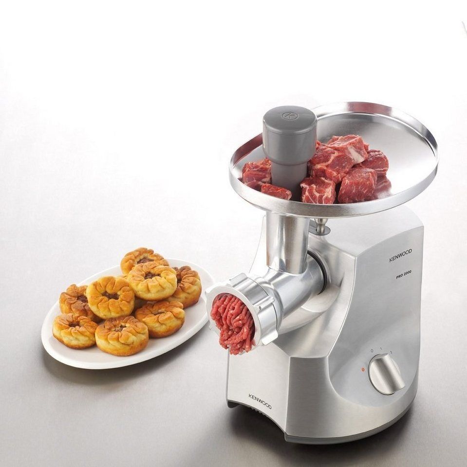 KENWOOD Fleischwolf MG700 mit 2 Wurstfüllaufsätzen, Kebbeaufsatz, 3 Lochscheiben