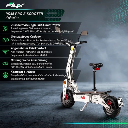 eFlux E-Scooter RS45 Elektro Roller mit Straßenzulassung klappbar, 2000,00 W, 45 km/h