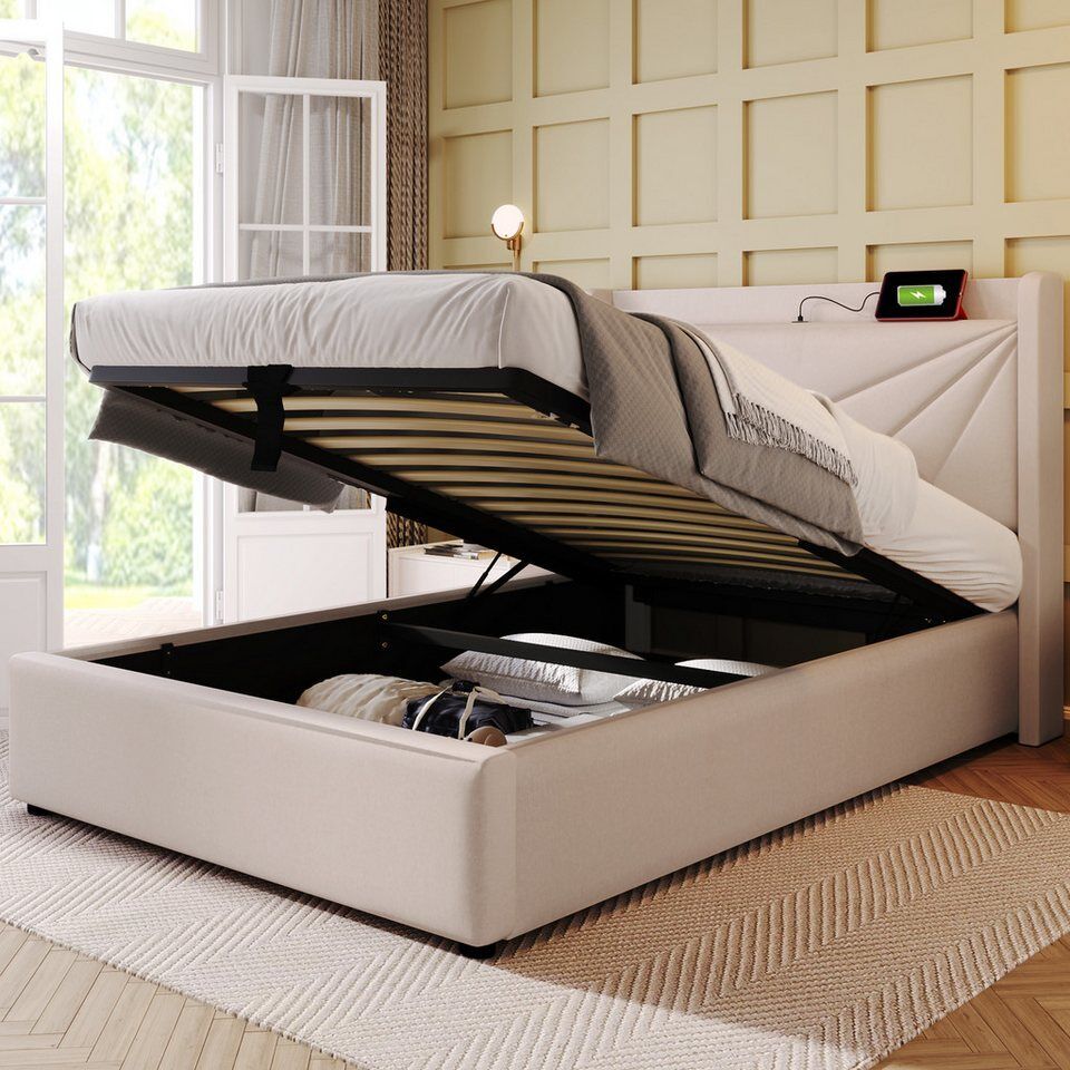 TavilaEcon Boxspringbett Einzelbett mit Stauraum und USB Typ C Ladefunktion