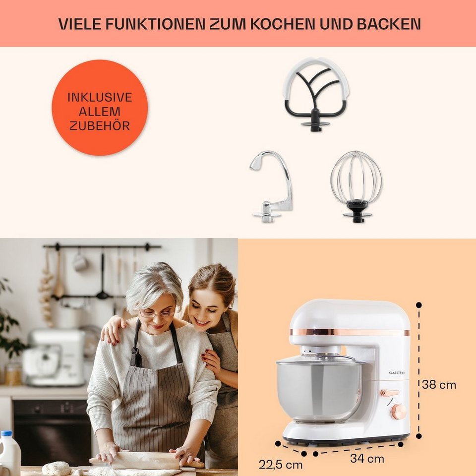 Klarstein Küchenmaschine mit Kochfunktion, 1800 W, 5.2 l Schüssel, Knetmaschine