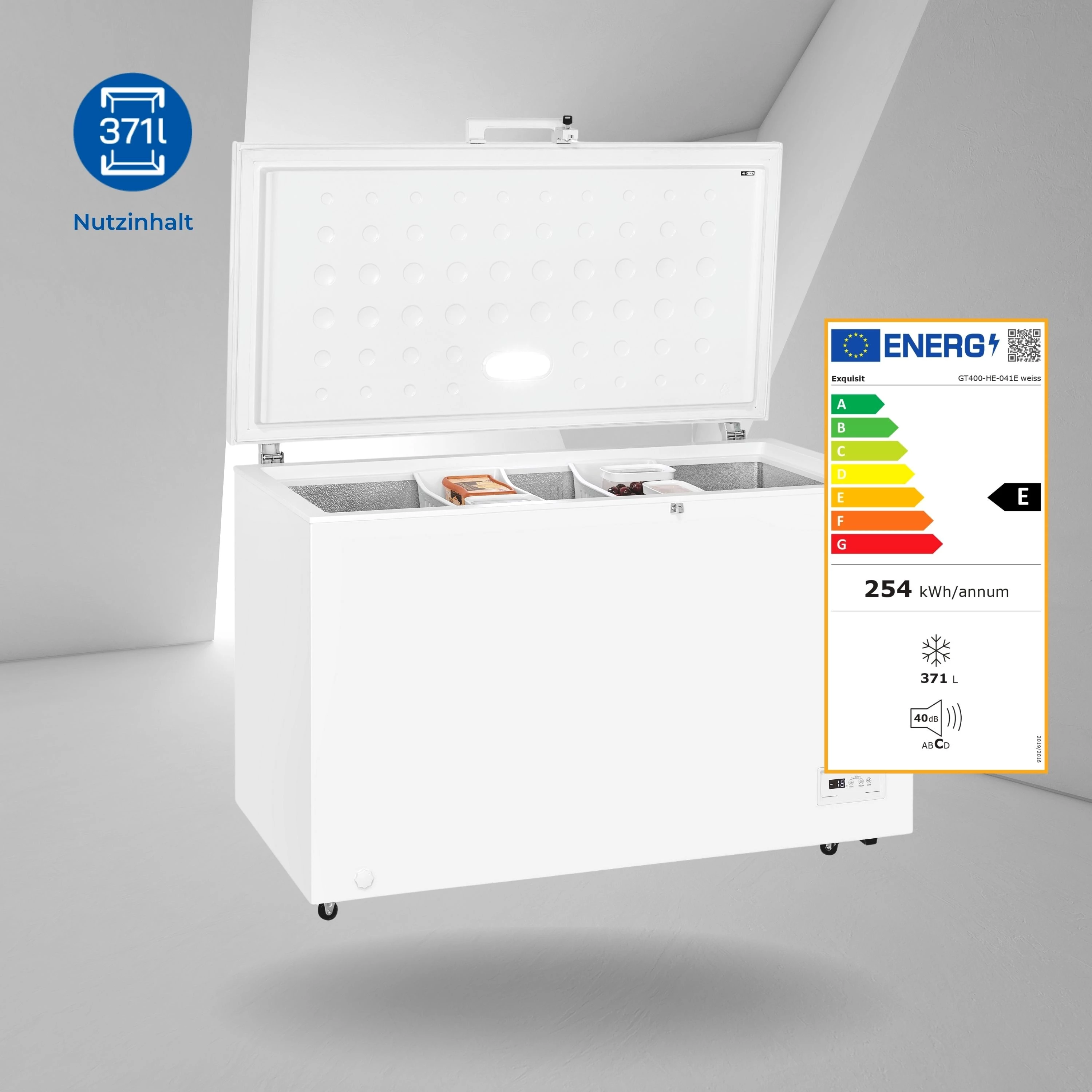 exquisit Gefriertruhe GT400-HE-041E weiss, 130 cm breit, 371 l, mit Türschloss