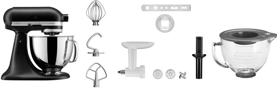 KitchenAid Küchenmaschine 5KSM125EBM SCHWARZ MATT, 300 W, 4,8 l Schüssel, Gratis