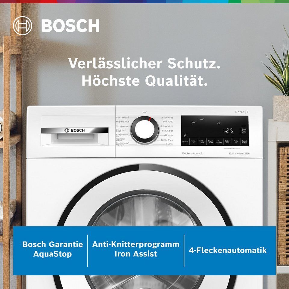 BOSCH Waschmaschine Serie 6 WGG244ZV0, 9 kg, 1400 U/min, Knitter-Programm Iron A