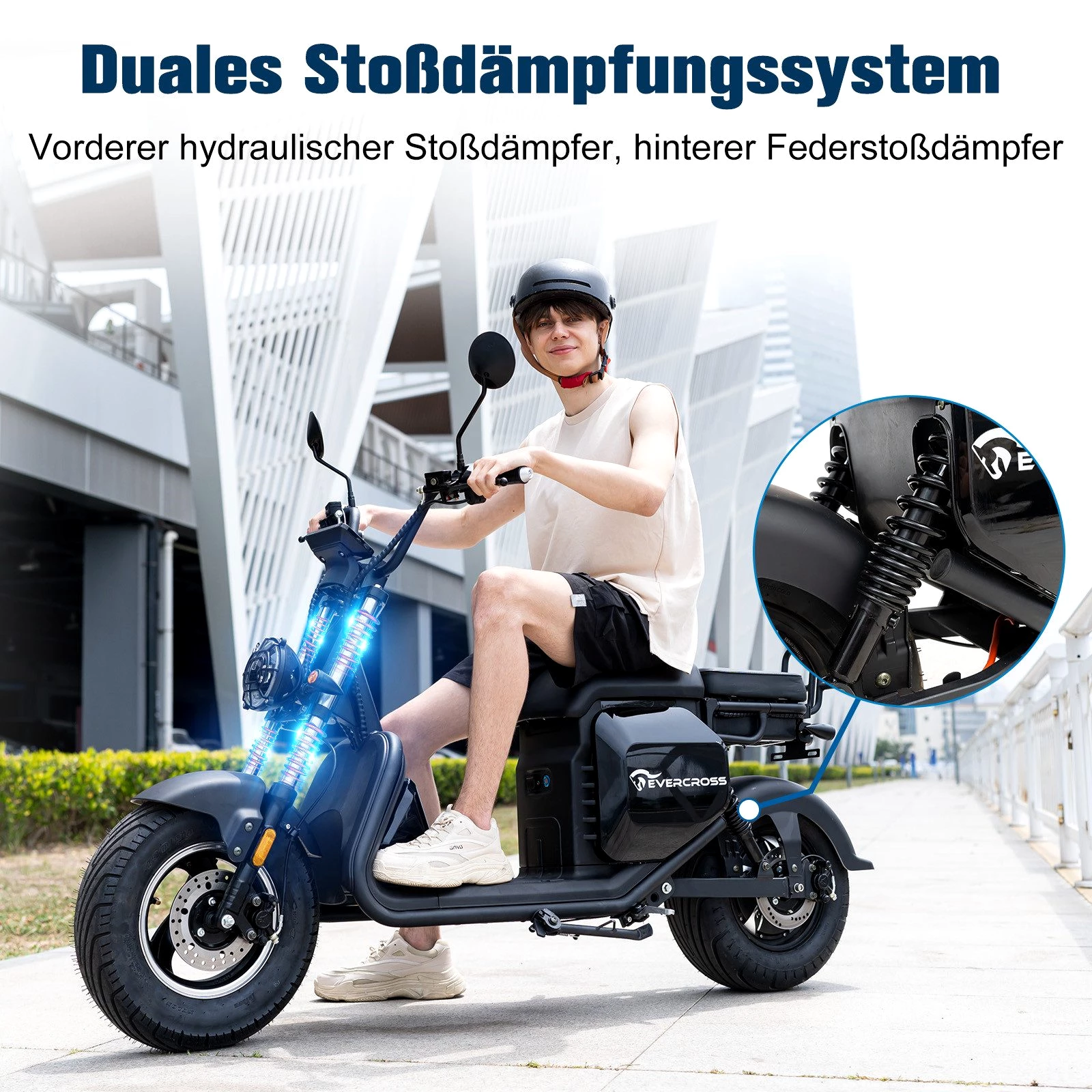 EVERCROSS TECH E-Motorroller 702, 60V-30Ah Lithium, Schwarz, 2000 Watt, 85KM, 45 km/h, 2000,00 W