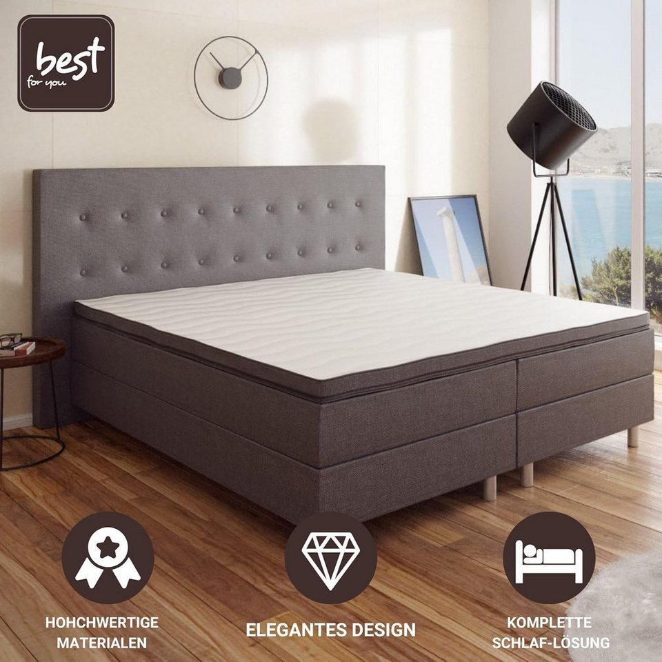 Best for Home Boxspringbett Boxspringbett NEO mit Bonellfederkern & 5 cm Topper
