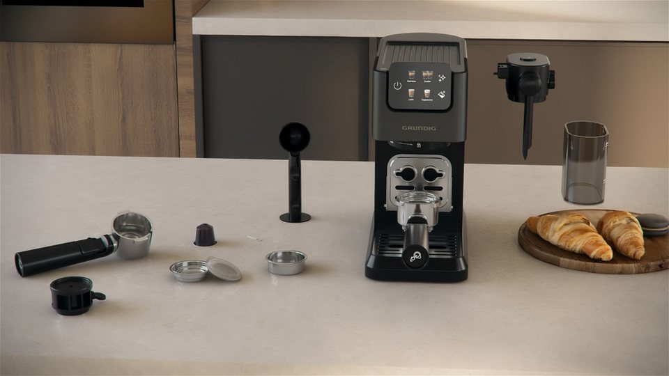 Grundig Siebträgermaschine KSM 6430, mit integriertem Milchbehälter, geeignet fü