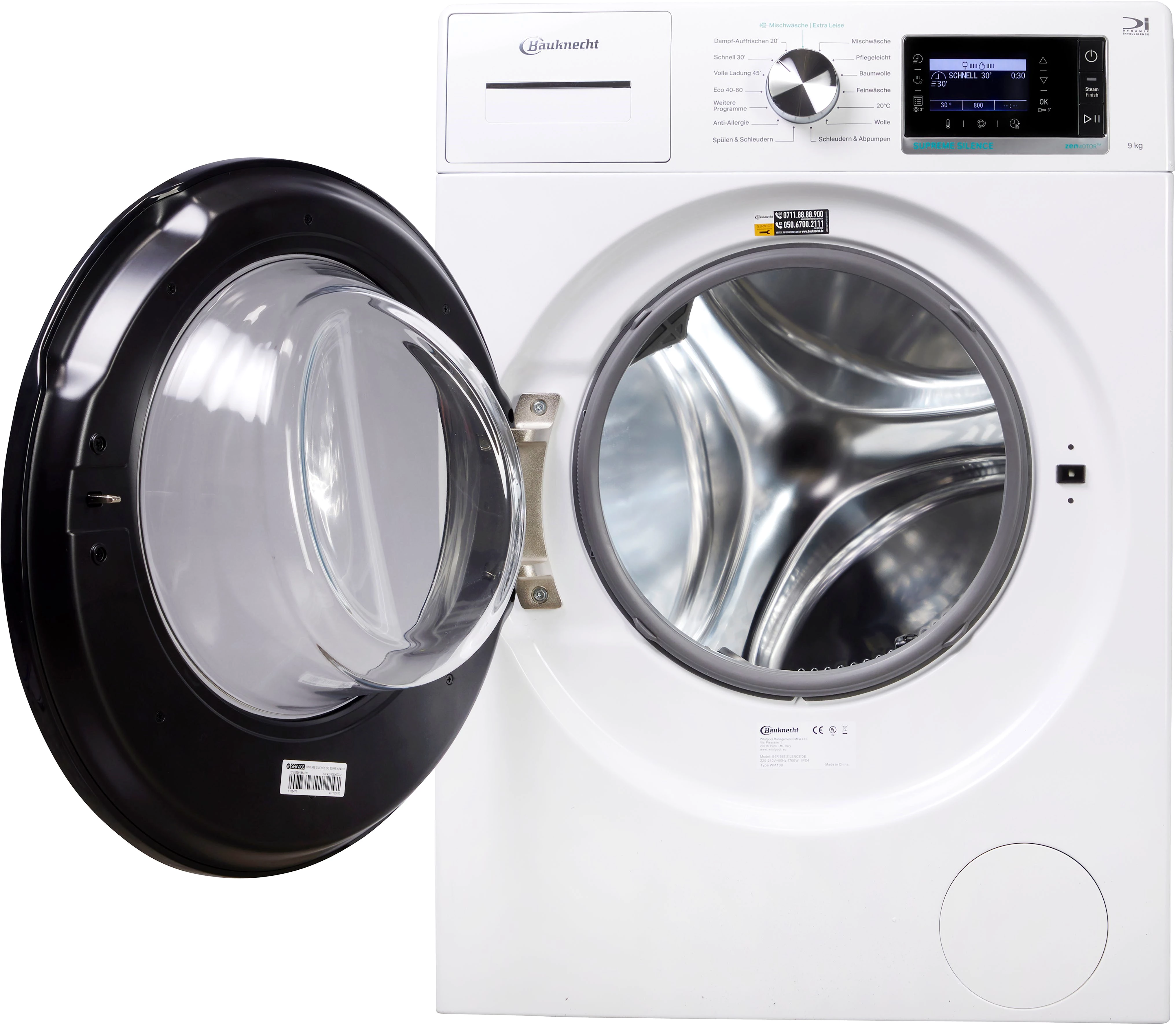 BAUKNECHT Waschmaschine B6R 98E SILENCE DE, 9 kg, 1400 U/min, Dampfprogramm, besonders leise
