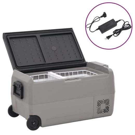 vidaXL Kühlbox Kompressor Kühlbox mit Rollen und Adapter Schwarz Grau 60 L Camping V