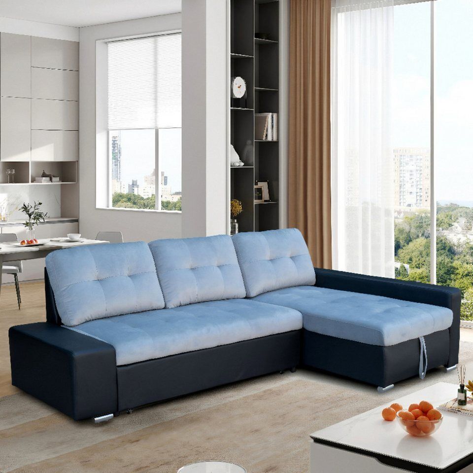 Happy Home Ecksofa Ecksofa Sofabett mit Stauraum und Bettfunktion schwarz Ledero