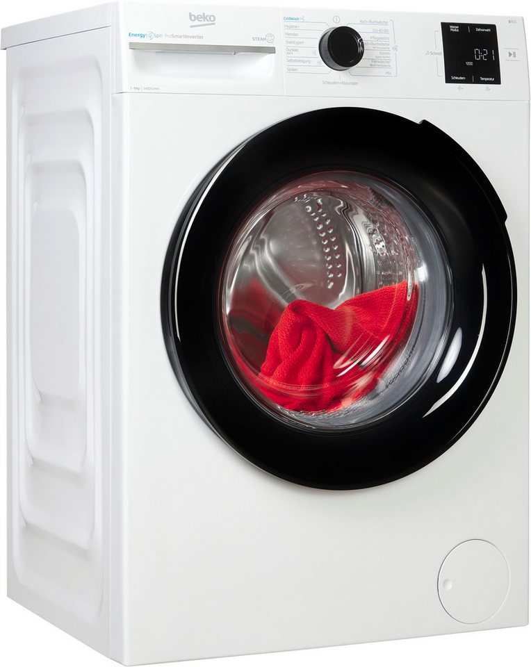 BEKO Waschmaschine BM3WFU3941X, 9 kg, 1400 U/min, Waschen mit EnergySpin: Bis zu