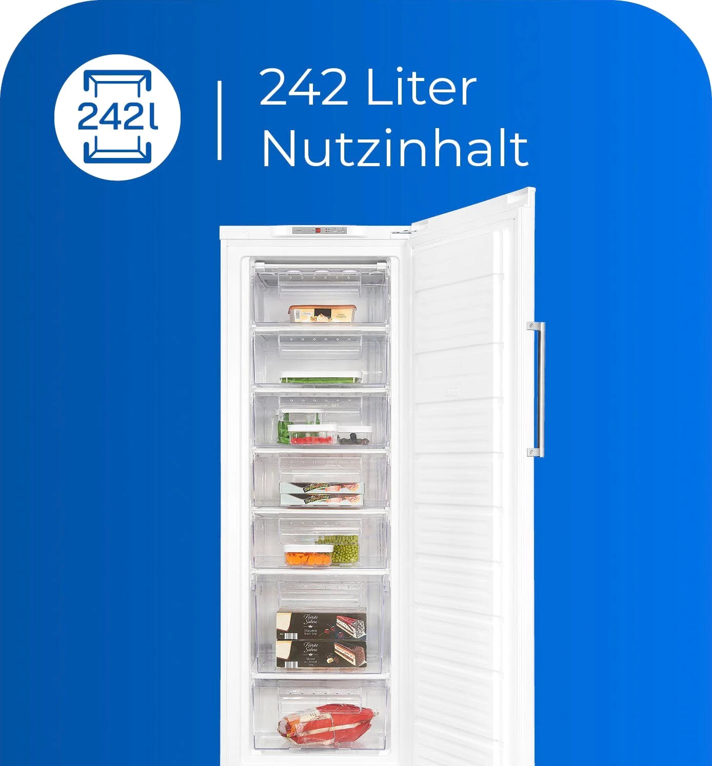 exquisit Gefrierschrank GS280-HE-040D, 171 cm hoch, 60 cm breit, 242 Liter Nutzinhalt, Display
