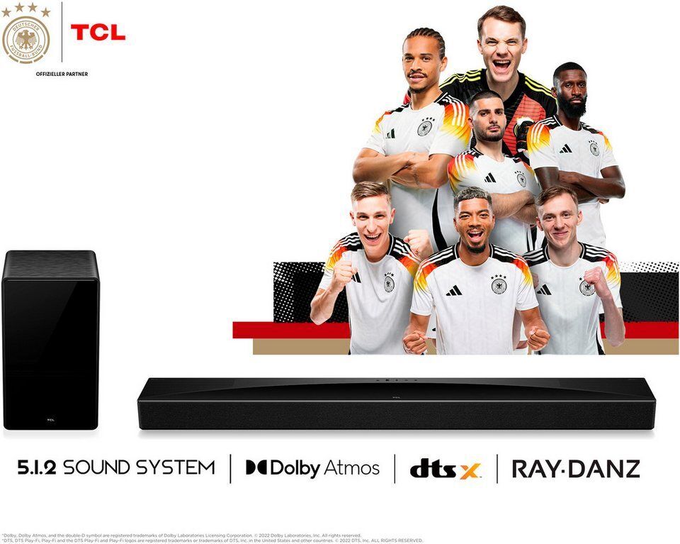 TCL Q75HE 5.1.2 Dolby Atmos und Ray Danz Soundbar 5.1.2 (Bluetooth, WLAN, 620 W,