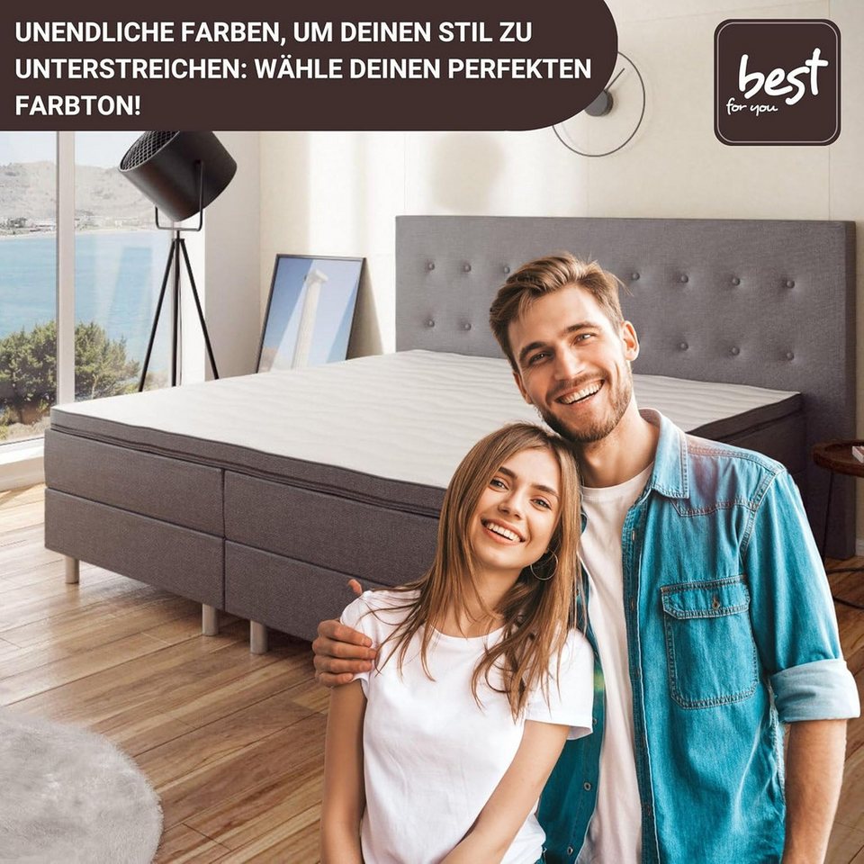 Best for Home Boxspringbett Boxspringbett NEO mit Bonellfederkern & 5 cm Topper