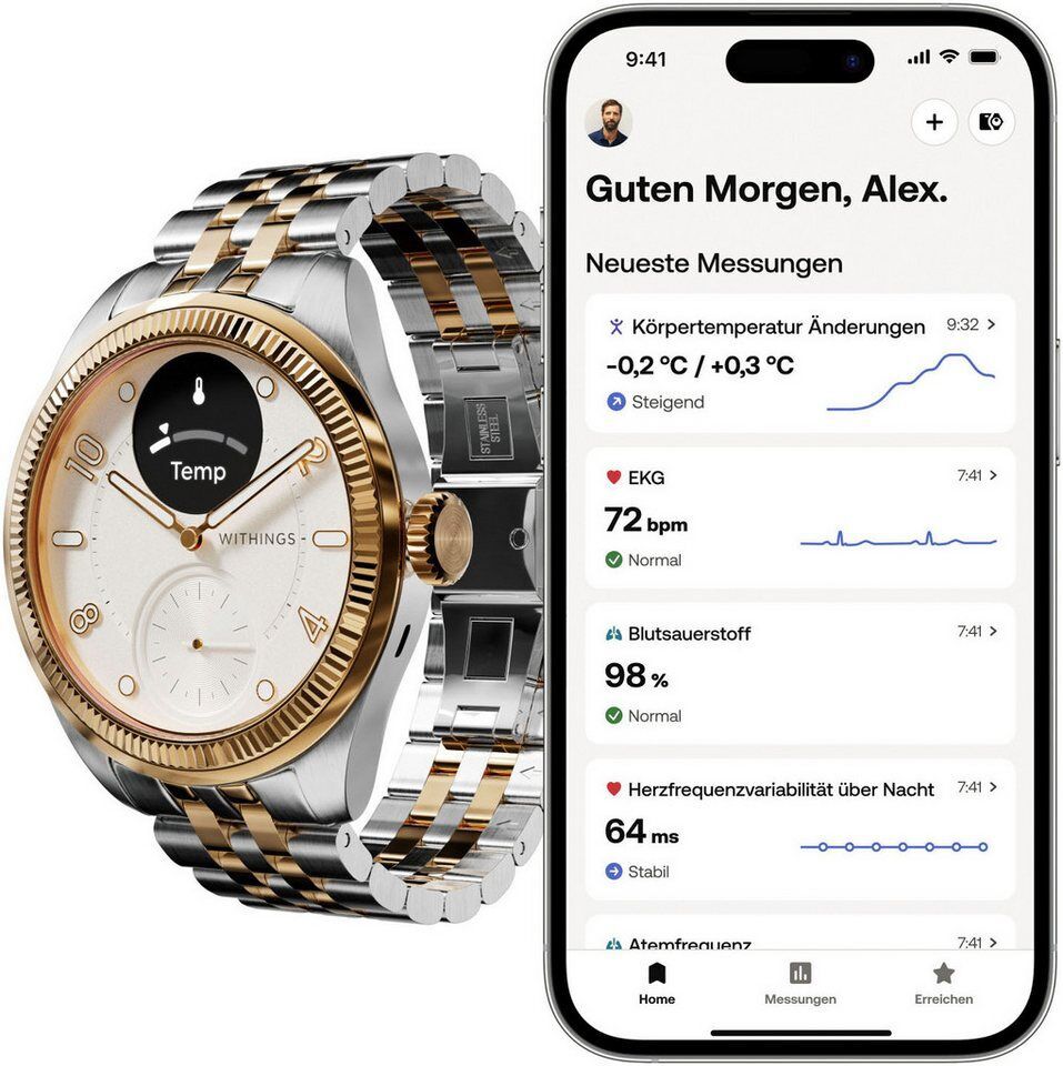 Withings ScanWatch Nova Brilliant Edition 39mm, Edelstahl, Akku: 35 Tage Smartwa