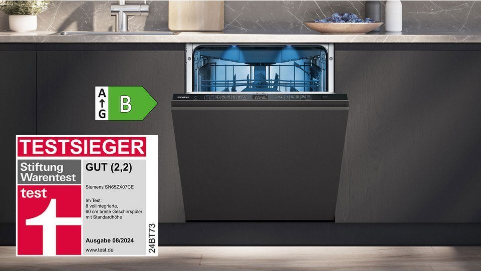 SIEMENS vollintegrierbarer Geschirrspüler iQ500 SN65ZX07CE, 14 Maßgedecke, Made