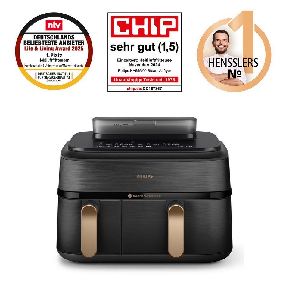 Philips Heißluftfritteuse NA552/00 Steam Airfryer 5000 Series Dual Basket 9L Kap