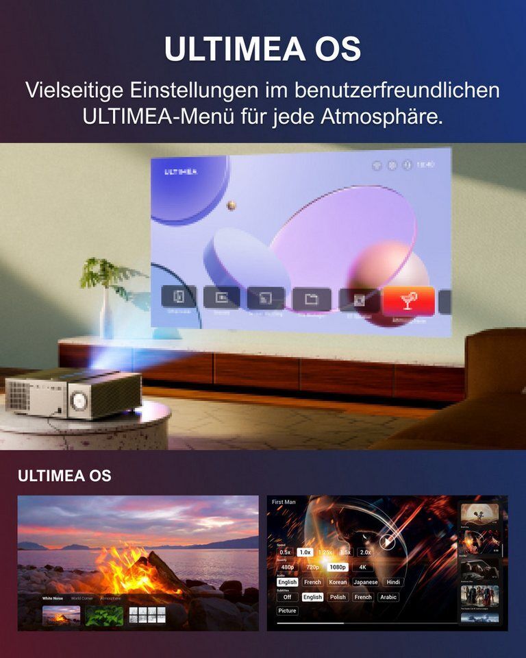 Ultimea Apollo P60 Beamer mit Hindernisvermeidung,6D Trapezkorrektur&Autofokus B