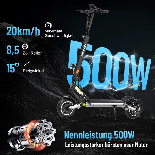 HITWAY E-Scooter 8,5 Zoll Klappbar E-roller 20km/h, 500W, mit Strassenzulassung , 20,00 km/h