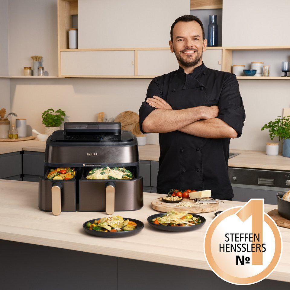 Philips Heißluftfritteuse NA552/00 Steam Airfryer 5000 Series Dual Basket 9L Kap