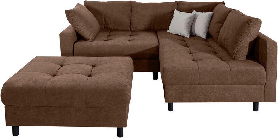 COLLECTION AB Ecksofa Toni L-Form, B: 215 cm, mit Hocker & 2 Zierkissen, Federke