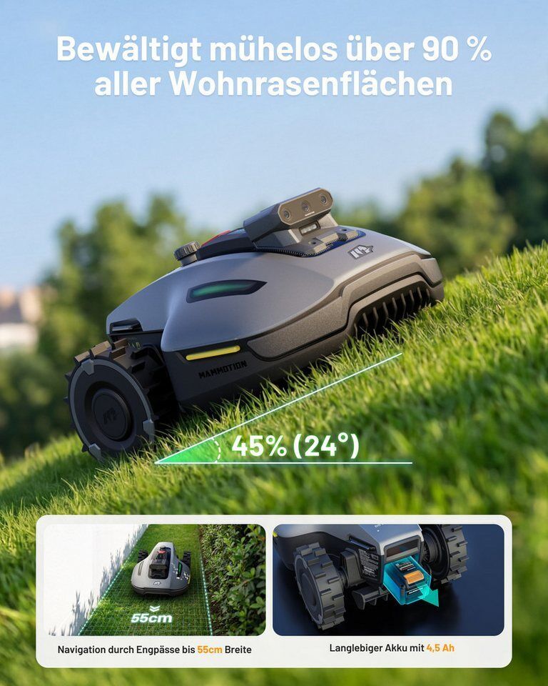 Mammotion Rasenmähroboter YUKA Mini 2 800 Mähroboter ohne Begrenzungskabel, bis