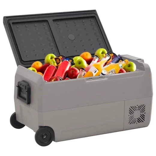 vidaXL Kühlbox Kompressor Kühlbox mit Rollen und Griff Schwarz Grau 50 L Camping Van