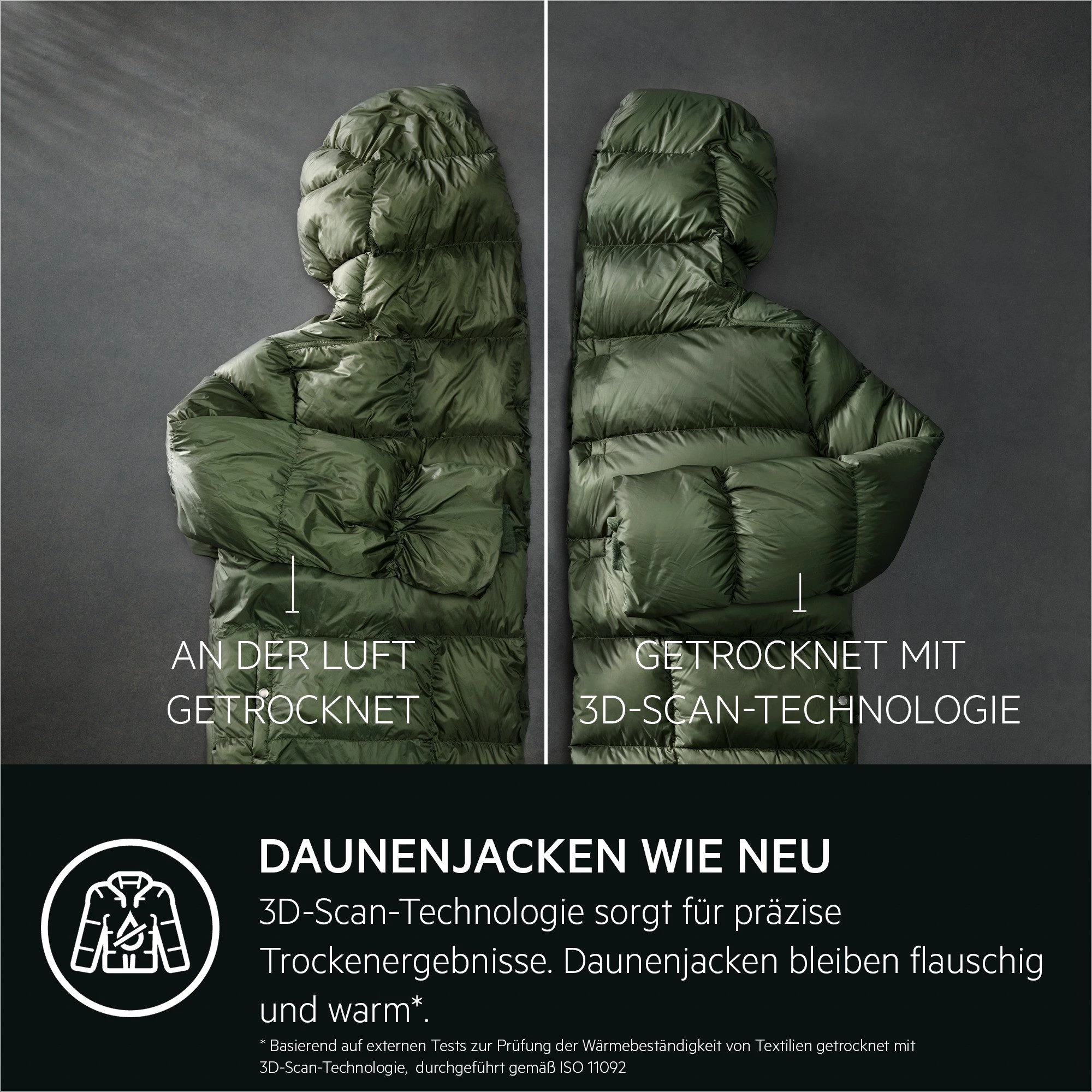 AEG Wärmepumpentrockner Serie 9000 TR9T75680, 3D-Scan-Restfeuchteermittlung