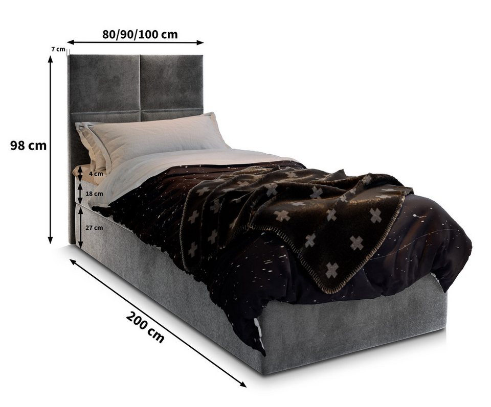 Masseno Boxbett LENA 80x200 cm mit Bonell Matratze und Topper